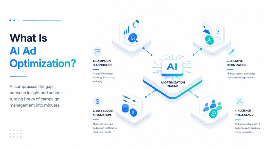 What Is AI Ad Optimization — Campaign Diagnostics, Creative Optimization, Bid & Budget Automation, Audience Intelligence